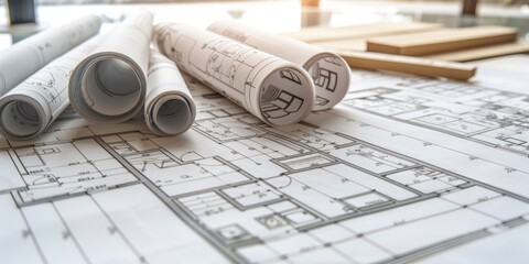 A photo of interior design plan concept with blueprint