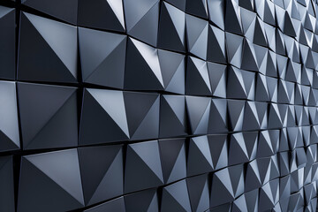 Futuristic, High Tech, dark background, with a triangular block structure. Wall texture with a 3D triangle tile pattern