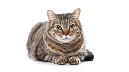 Poised Tabby Cat Sitting Elegantly Against a Pure White Backdrop Generative AI