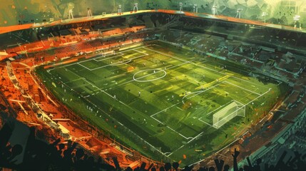 Immersing viewers in the world of football, an intriguing textured soccer pitch illustration captivates attention