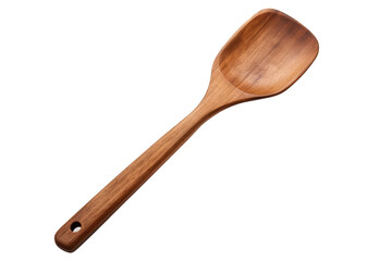 A Moment of Serenity: Wooden Spoon Resting on White Canvas. On a Clear PNG or White Background.