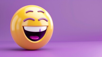 Fototapeta premium a yellow smiley face with purple eyes and mouth