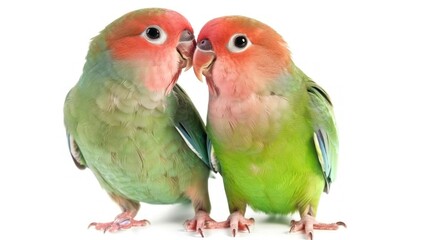 Naklejka premium Two Vibrant Lovebirds Sharing a Perch in Perfect Harmony Generative AI