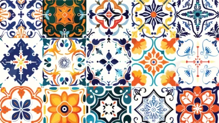 Tapeten Close up traditional Lisbon ceramic tiles flat vector © RedFish
