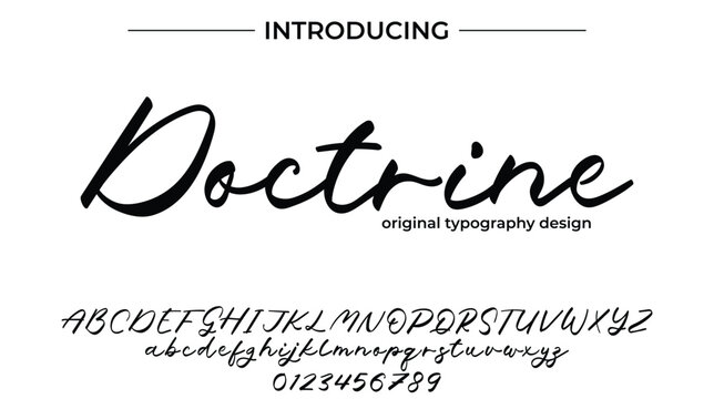 Doctrine Font Stylish brush painted an uppercase vector letters, alphabet, typeface