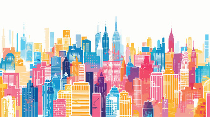 Colored big city panorama. Vector illustration flat vector - obrazy, fototapety, plakaty