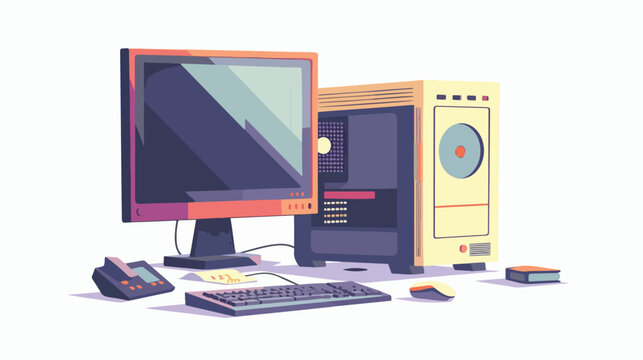 Color vector image. Computer monitor and system unit