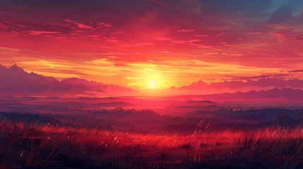 Foto auf Alu-Dibond Purpur Stunning sunrise over a tranquil landscape