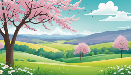 Simple Spring Landscape Background Illustration   colorful background
