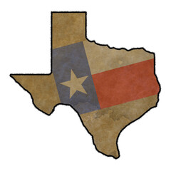 state of texas shape with aged parchment fill and blended texas flag superimposed - 772829582