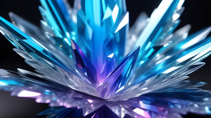 Amazing colorful Quartz Rainbow Flame Blue Aqua Aura crystal cluster closeup