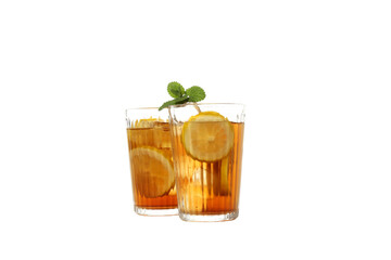 PNG, Glasses of iced tea with lemon, isolated on white background
