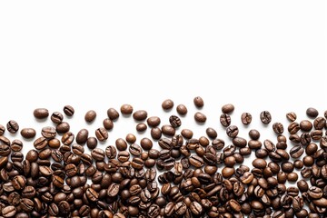 Naklejka premium Roasted coffee beans are scattered to form an elegant border on a white background