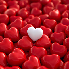 White heart standing out in the middle of red heart. Concept of individuality.