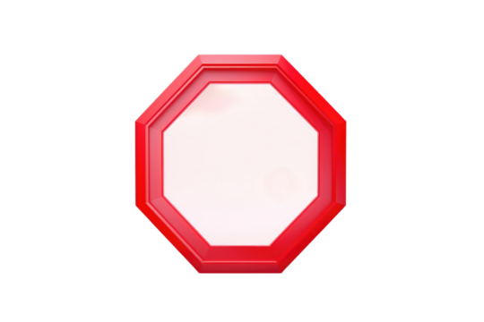 Scarlet Octagon Adrift in a Sea of White. On a Clear PNG or White Background.