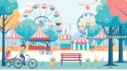 Amusement park scenery with ferris wheel circus tent