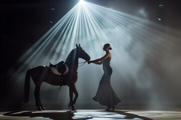 equestrian and dancer sharing a stage spotlight