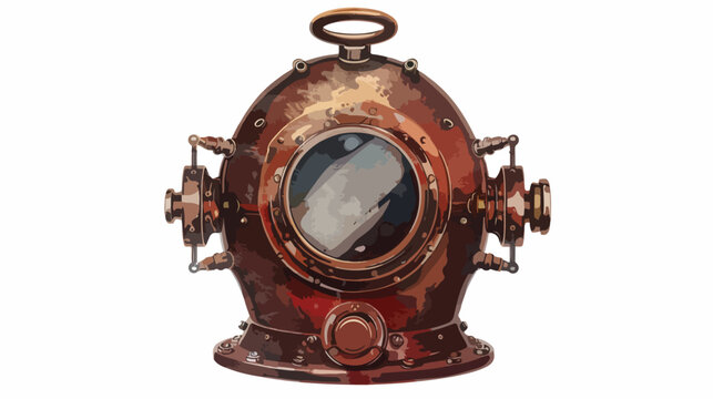 Antique diving helmet Flat vector isolated on white background