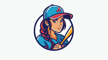 Baseball girl mascot logo design Flat vector isolated