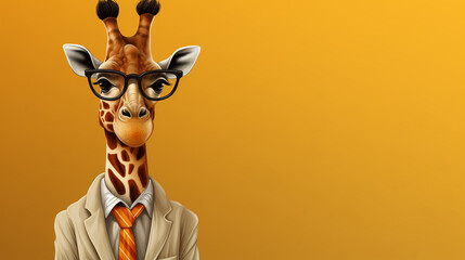 an illustration depicting a cartoon giraffe teacher on a monochrome background.