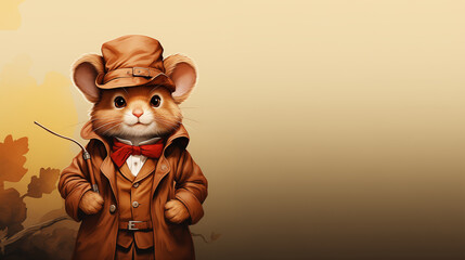 an illustration depicting a cartoon mouse detective on a monochrome background.