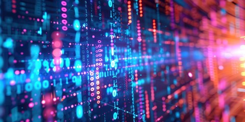 Shot of Corridor in Working Data Center Full of Rack Servers and Supercomputers with High Internet Visualisation Projection.