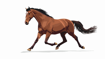 Bay horse galloping on the white background Flat vector