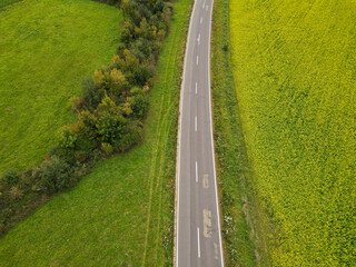 Aerial view of a road in the countryside 