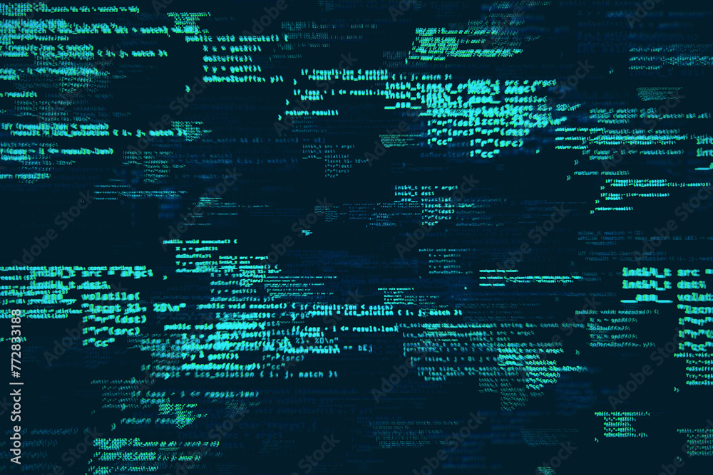 Aufkleber Abstract digital code streaming on a dark blue background conveying a concept of cyberspace and data technology. 3D Rendering