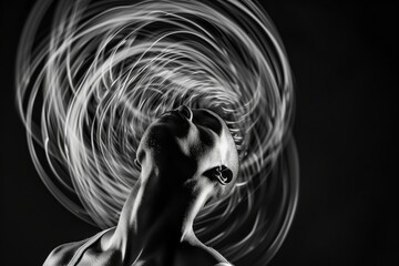 dancer in motion, rhythm and movement patterns encircling head