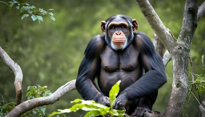 a dominant alpha male chimpanzee keeping a watchfu upscaled 87 - obrazy, fototapety, plakaty