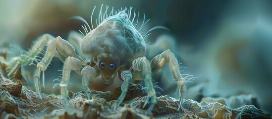 Dust mite under microscopic view - obrazy, fototapety, plakaty