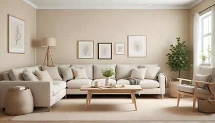 Fototapeta na wymiar Scandinavian farmhouse-inspired living room that beautifully blends simplicity with warmth