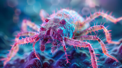 Dust mite under microscopic view - obrazy, fototapety, plakaty