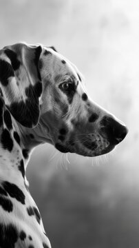 Side portrait of a dalmatian in black and white