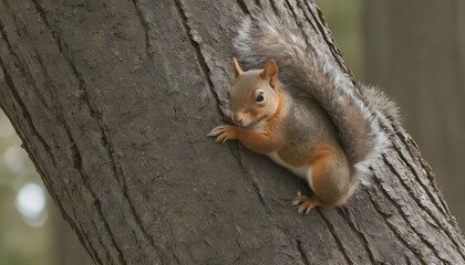 Naklejka na ściany i meble A Squirrel Climbing Down A Tree Headfirst