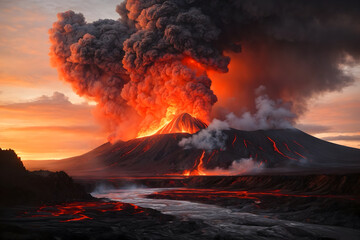 A landscape of a volcano eruption - obrazy, fototapety, plakaty
