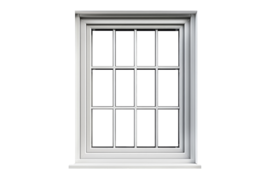 Modern and minimal house window for interior decoration isolated on background, open office glass window frame.