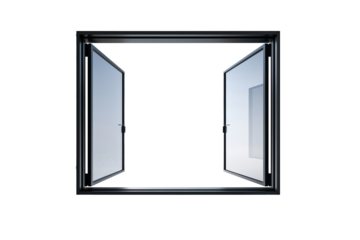Modern and minimal house window for interior decoration isolated on background, open office glass window frame.