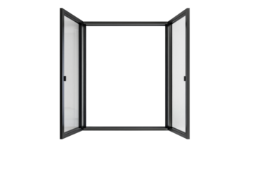 Modern and minimal house window for interior decoration isolated on background, open office glass window frame.
