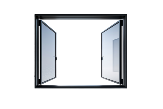 Modern and minimal house window for interior decoration isolated on background, open office glass window frame.