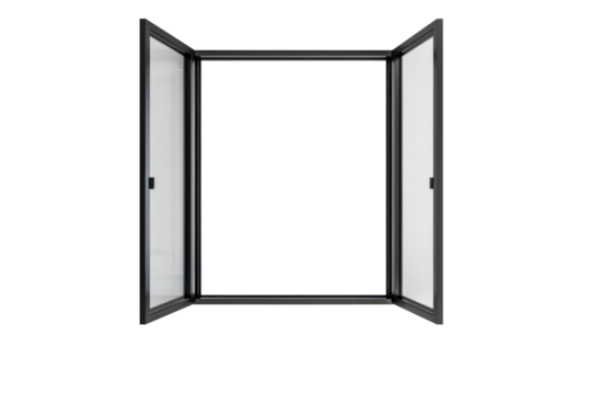 Modern and minimal house window for interior decoration isolated on background, open office glass window frame.