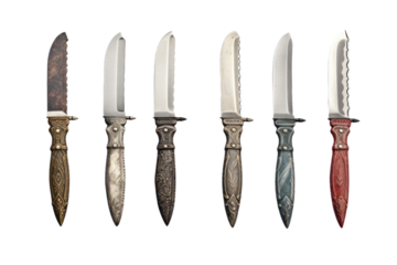 Symphony of Blades: A Diverse Array of Knives. On a Clear PNG or White Background.