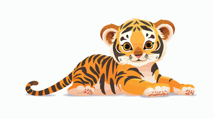 Cartoon baby tiger isolated on white background Flat