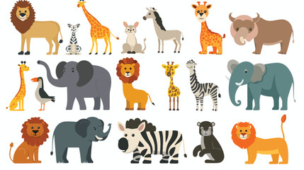 Cartoon collection happy zoo animals Flat vector 