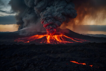 A landscape of a volcano eruption - obrazy, fototapety, plakaty
