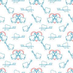 Seamless pattern with teeth with toothbrushes on a white background.