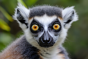 A Captivating Close-Up Portrait of a Ring-Tailed Lemur in its Natural Habitat Displaying Its Striking Features and Curious Gaze