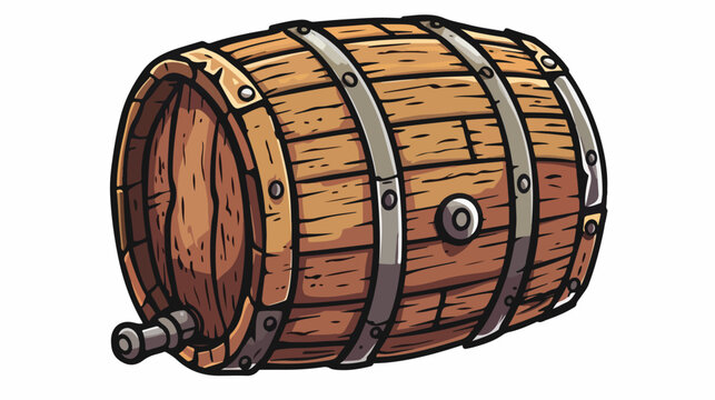 Cartoon doodle beer barrel Flat vector isolated on white