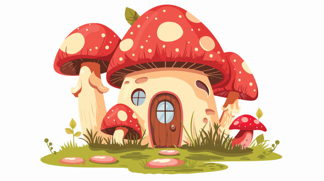 Cartoon fairy house mushroom on a white background Fl
